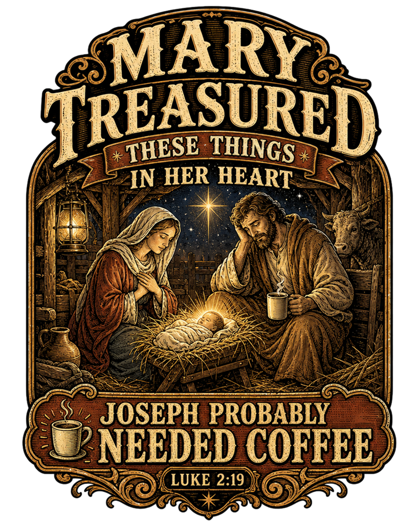 Mary Treasured These Things Joseph Needed Coffee Tee | Funny Christmas Shirt