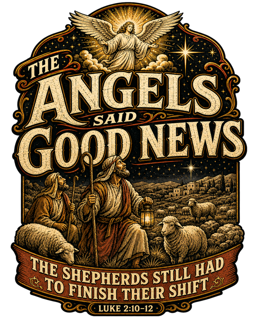 The Angels Said Good News Christmas Shepherds Still Had To Finish Their Shift Tee