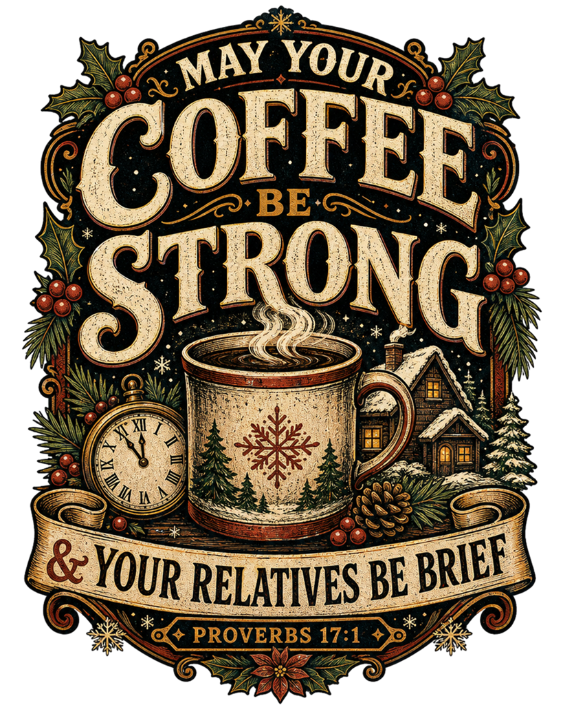 May Your Coffee Be Strong Relatives Be Brief Tee | Funny Christmas Shirt
