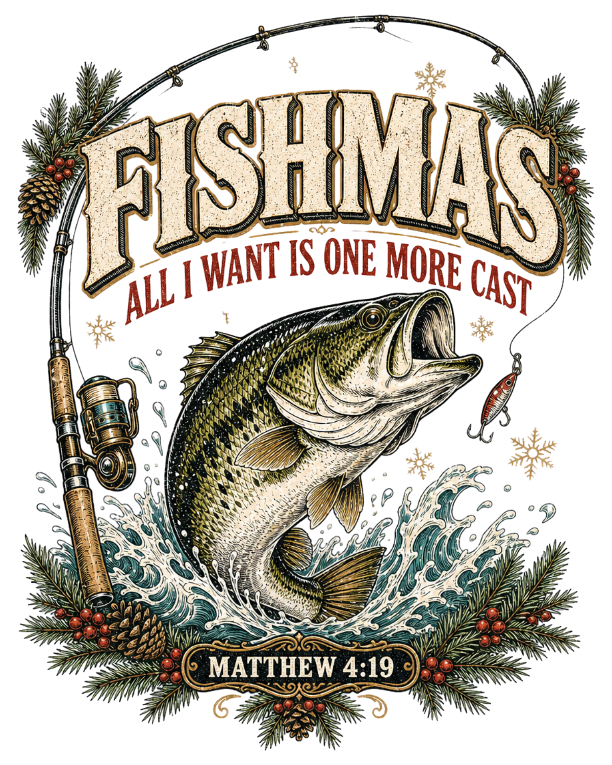 Fishmas Christmas Tee | Funny Fishing Christmas Shirt | One More Cast