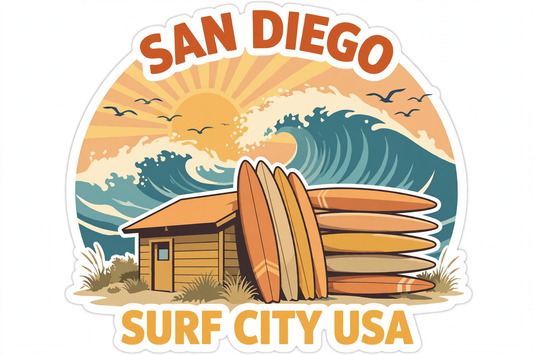 San Diego Surf Shack Sticker | California Kiss-Cut Vinyl
