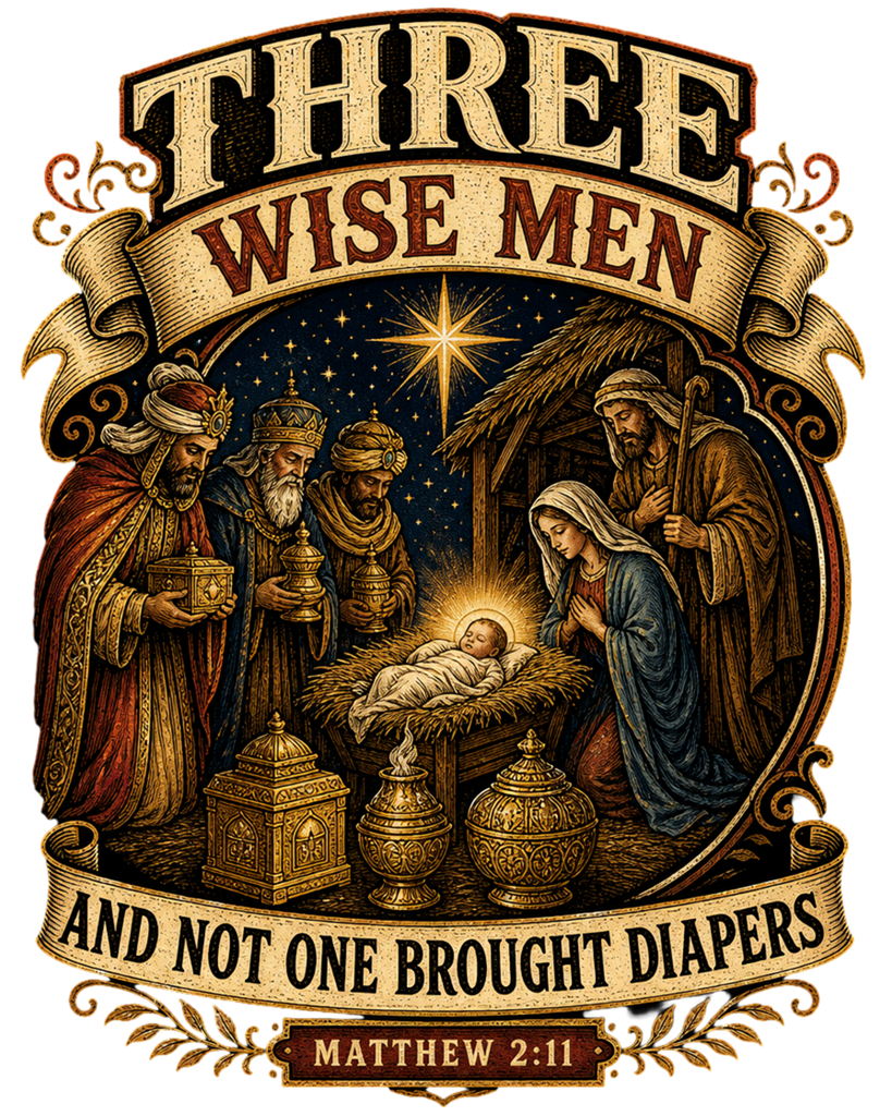Three Wise Men Not One Brought Diapers Tee | Funny Parent Christmas Shirt