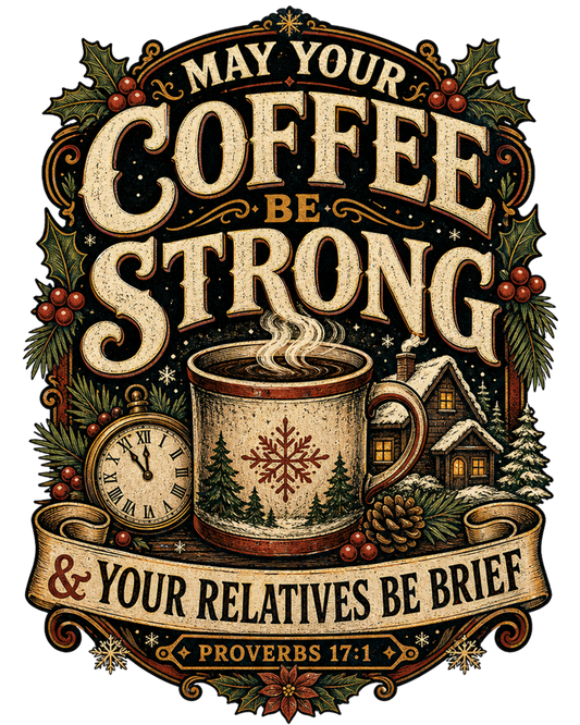 Coffee Strong, Relatives Brief Sticker | Christmas Kiss-Cut Vinyl
