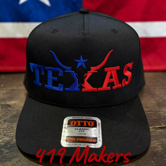 Two-Tone Texas Longhorn Embroidered Snapback | Western Style Cap (Mid-Profile)