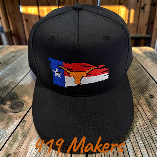 Embroidered Texas Longhorn Flag Trucker Hat | Lone Star Western Snapback Cap