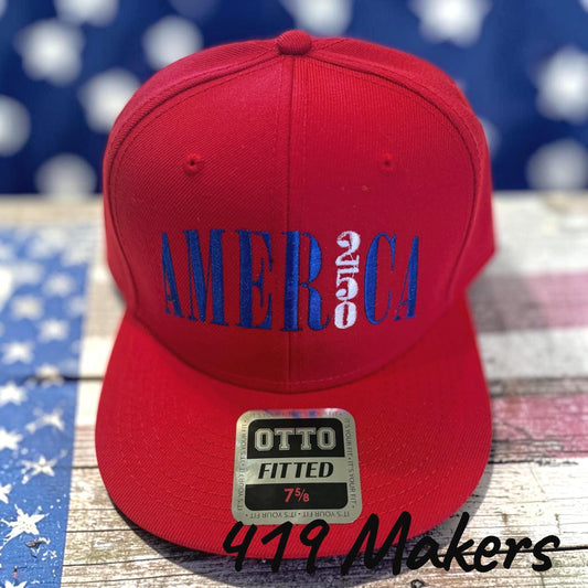 America 250th Anniversary Embroidered Fitted Cap | Patriotic Otto Baseball Hat (Semiquincentennial Gift)