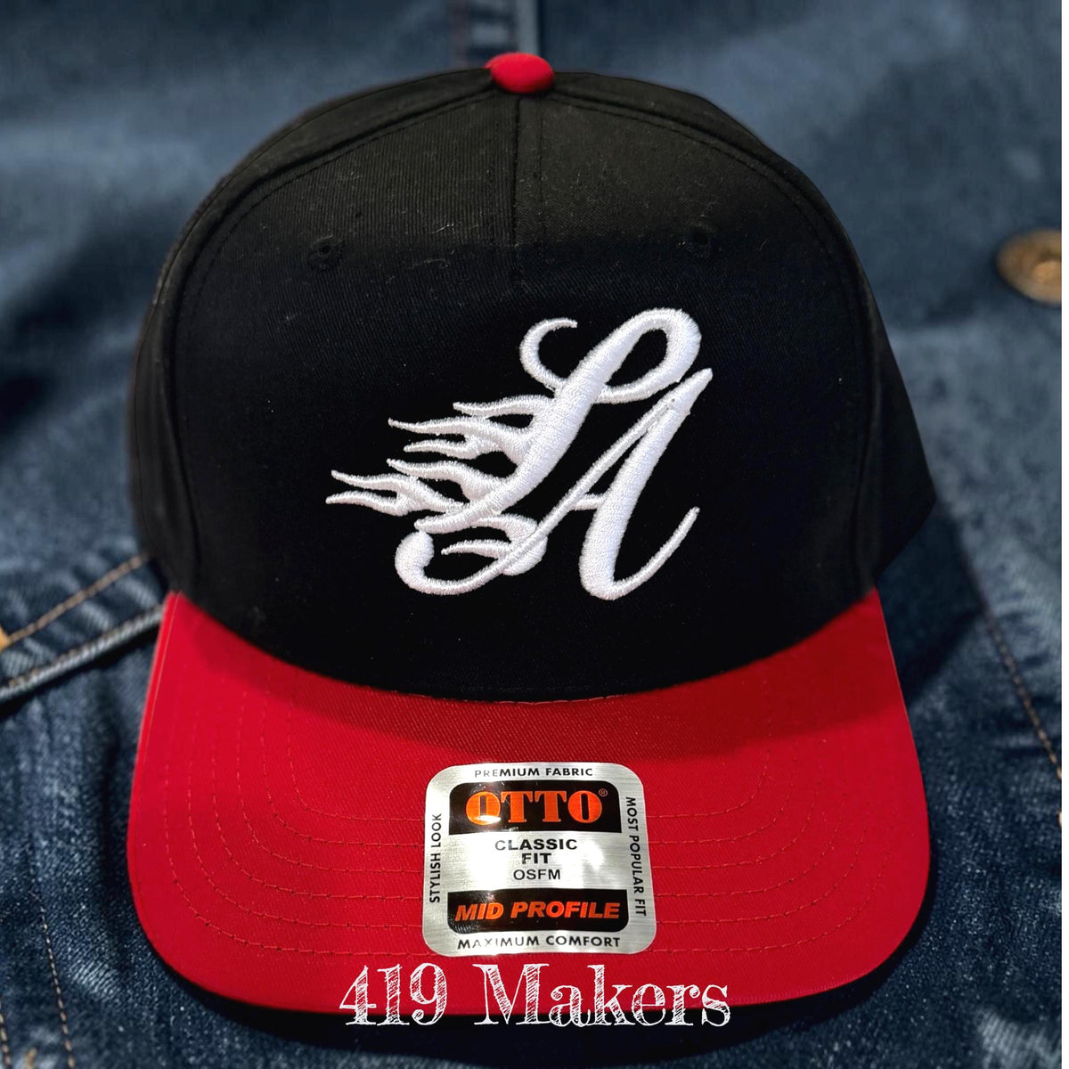 LA Flames Embroidered Snapback Hat | Otto Classic 31-069, Red Black Streetwear Cap
