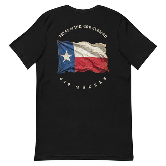 Texas Made God Blessed tee back print on Black